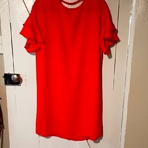 Marices Bright Orange EUC  Ruffle Sleeve Dress Size Small.